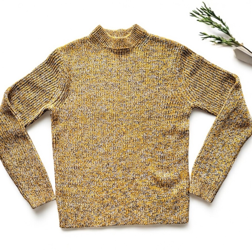 Topshop Mustard Chunky Knit Sweater Small Boxy Grandpa Yellow Fall Mock Neck